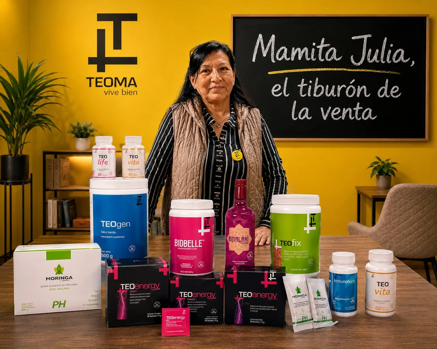 Mamita Julia con la gama de productos TEOMA